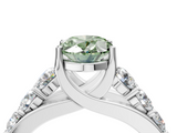 White gold Fancy Green Oval  Cut Diamond Engagement Ring with Pavé Band and Four-Prong Setting_7