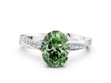 White gold Fancy Green Oval Cut Diamond Engagement Ring with Side Stone Accents and Four-Prong Setting_36