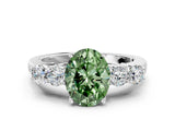 White gold Fancy Green Oval  Cut Diamond Five-Stone Prong Set White Gold Ring_32