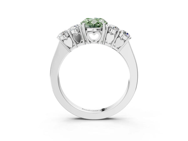 White gold Fancy Green Oval  Cut Diamond Five-Stone Prong Set White Gold Ring