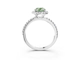 White gold Fancy Green Oval  Cut Diamond Floral Halo Engagement Ring with Pavé Band and Prong Setting_64