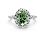 White gold Fancy Green Oval  Cut Diamond Floral Halo Engagement Ring with Pavé Band and Prong Setting_73