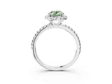 White gold Fancy Green Oval  Cut Diamond Floral Halo Engagement Ring with Pavé Band and Prong Setting_76