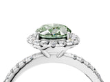 White gold Fancy Green Oval  Cut Diamond Floral Halo Engagement Ring with Pavé Band and Prong Setting_77