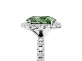White gold Fancy Green Oval  Cut Diamond Floral Halo Engagement Ring with Pavé Band and Prong Setting_78