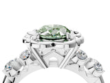 White gold Fancy Green Oval  Cut Diamond Floral Halo Engagement Ring with Shared Prong Setting 5