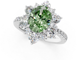 White gold Fancy Green Oval  Cut Diamond Floral Halo Pave Band with Prong Setting_37
