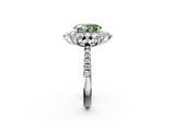 White gold Fancy Green Oval  Cut Diamond Floral Halo Pave Band with Prong Setting_39