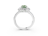 White gold Fancy Green Oval  Cut Diamond Floral Halo Pave Band with Prong Setting_40