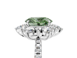 White gold Fancy Green Oval  Cut Diamond Floral Halo Pave Band with Prong Setting_43