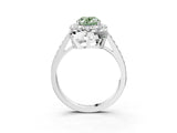 White gold Fancy Green Oval Cut Diamond Floral Halo Ring with Pavé Band and Prong Setting_10