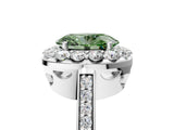 White gold Fancy Green Oval Cut Diamond Floral Halo Ring with Pavé Band and Prong Setting_12