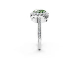 White gold Fancy Green Oval Cut Diamond Floral Halo Ring with Pavé Band and Prong Setting_9