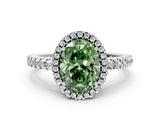 White gold Fancy Green Oval Cut Diamond Halo Engagement Ring with Pavé Band and Prong Setting_39