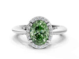 White gold Fancy Green Oval  Cut Diamond Halo Engagement Ring with Split Shank and Four-Prong Setting_89