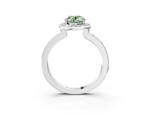 White gold Fancy Green Oval Cut Diamond Halo Ring with Bezel Frame and Pavé Band_3