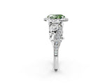 White gold Fancy Green Oval Cut Diamond Halo Ring with Milgrain Pavé Band and Four-Prong Setting_66