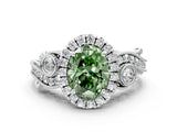 White gold Fancy Green Oval Cut Diamond Halo Ring with Milgrain Pavé Band and Four-Prong Setting_66