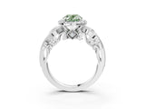 White gold Fancy Green Oval Cut Diamond Halo Ring with Milgrain Pavé Band and Four-Prong Setting_67