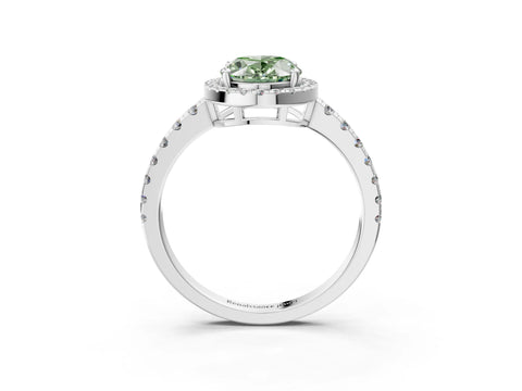 White gold Fancy Green Oval Cut Diamond Halo Ring with Pavé Band and Four-Prong Setting_15