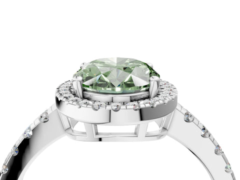 White gold Fancy Green Oval Cut Diamond Halo Ring with Pavé Band and Four-Prong Setting_16