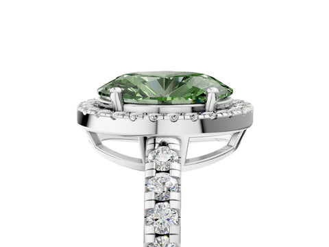 White gold Fancy Green Oval Cut Diamond Halo Ring with Pavé Band and Four-Prong Setting_17