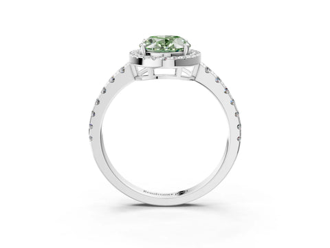 White gold Fancy Green Oval Cut Diamond Halo Ring with Pavé Band and Four-Prong Setting_3