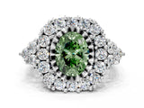 White gold Fancy Green Oval Cut Diamond Halo Ring with Pavé Band and Four-Prong Setting_69