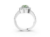 White gold Fancy Green Oval Cut Diamond Halo Ring with Pavé Band and Prong Setting_15
