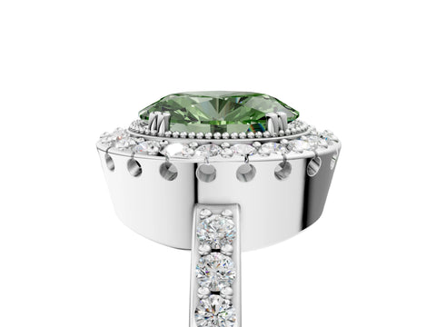 White gold Fancy Green Oval Cut Diamond Halo Ring with Pavé Band and Prong Setting_17