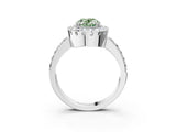 White gold Fancy Green Oval Cut Diamond Halo Ring with Pavé Band and Prong Setting_3