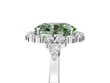 White gold Fancy Green Oval Cut Diamond Halo Ring with Pear Side Stones and Prong Setting_100
