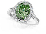 White gold Fancy Green Oval Cut Diamond Halo Ring with Pear Side Stones and Prong Setting_94