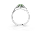 White gold Fancy Green Oval Cut Diamond Halo Ring with Pear Side Stones and Prong Setting_96