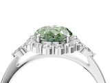 White gold Fancy Green Oval Cut Diamond Halo Ring with Pear Side Stones and Prong Setting_99
