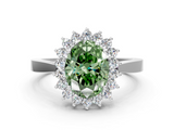 White gold Fancy Green Oval  Cut Diamond Halo Ring with Round Brilliant Halo and Solitaire Band_113