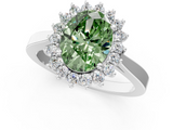 White gold Fancy Green Oval  Cut Diamond Halo Ring with Round Brilliant Halo and Solitaire Band_120