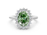 White gold Fancy Green Oval  Cut Diamond Halo Ring with Solitaire Band and Prong Setting_53