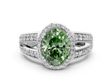 White gold Fancy Green Oval Cut Diamond Halo Ring with Split Shank Pavé Band and Four-Prong Setting_12