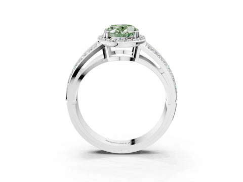 White gold Fancy Green Oval Cut Diamond Halo Ring with Split Shank Pavé Band and Four-Prong Setting_15