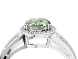 White gold Fancy Green Oval Cut Diamond Halo Ring with Split Shank Pavé Band and Four-Prong Setting_16