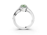 White gold Fancy Green Oval Cut Diamond Halo Ring with Split Shank Pavé Band and Four-Prong Setting_62