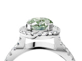 White gold Fancy Green Oval Cut Diamond Halo Ring with Split Shank Pavé Band and Prong Setting_80