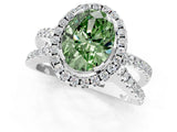 White gold Fancy Green Oval Cut Diamond Halo Ring with Split Shank Pavé Band and Prong Setting_80