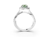White gold Fancy Green Oval Cut Diamond Halo Ring with Split Shank Pavé Band and Prong Setting_82