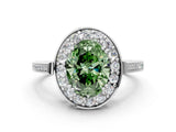 White gold Fancy Green Oval Cut Diamond Halo Ring with Split Shank and Four-Prong Setting_56