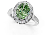 White gold Fancy Green Oval Cut Diamond Halo Ring with Split Shank and Four-Prong Setting_57