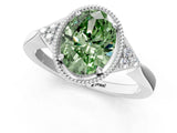 White gold Fancy Green Oval Cut Diamond Halo Ring with Tapered Band and Four-Prong Setting_20