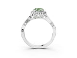 White gold Fancy Green Oval Cut Diamond Halo Ring with Vintage Split Shank and Four-Prong Setting_88