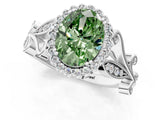 White gold Fancy Green Oval Cut Diamond Halo Ring with Vintage Split Shank and Four-Prong Setting_92